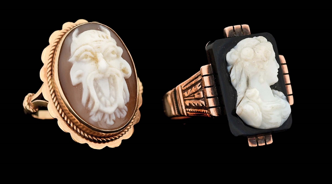 LOT OF 2: ANTIQUE YELLOW GOLD CAMEO RINGS
