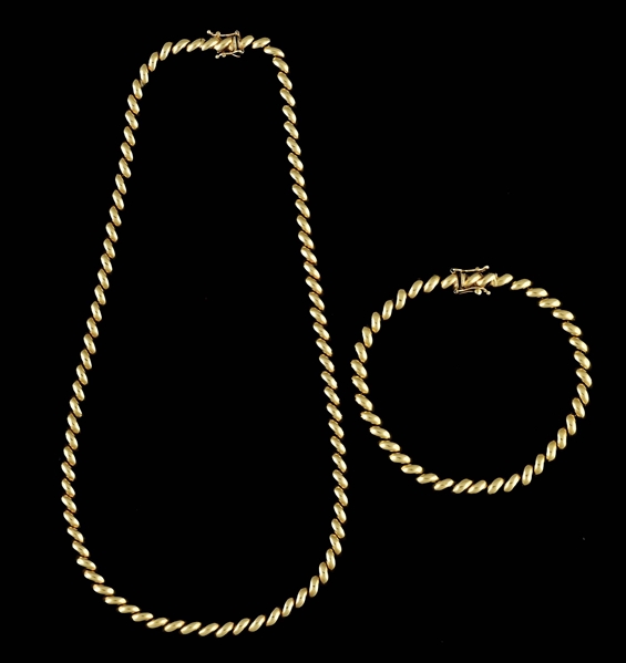 LOT OF 2: 14K GOLD SAN MARCO NECKLACE WITH MATCHING BRACELET.