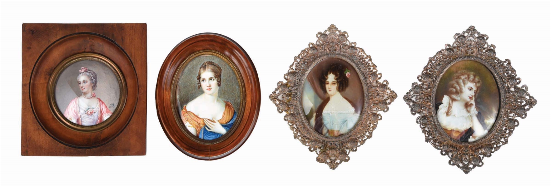 LOT OF 4: PORTRAITS HAND-PAINTED ON IVORY.