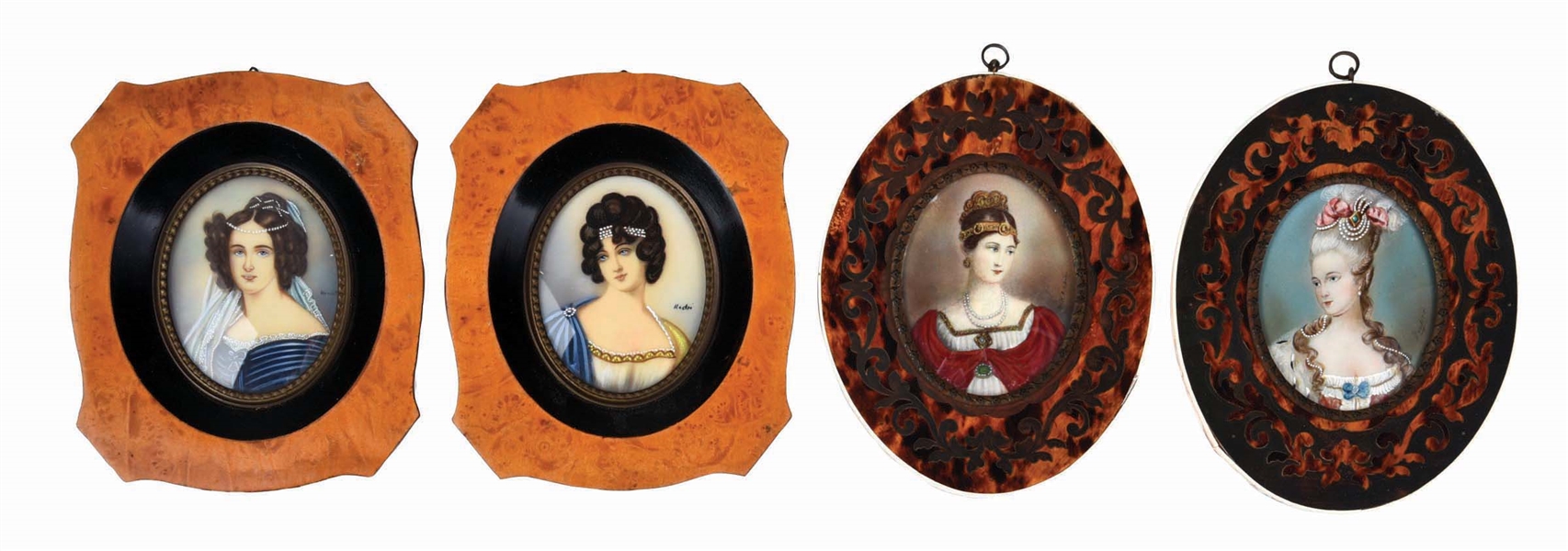 LOT OF 4: PORTRAITS HAND-PAINTED ON IVORY.