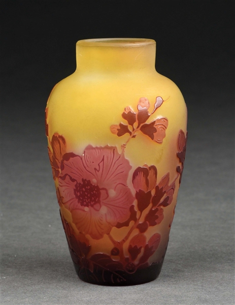 SMALL GALLE CAMEO CUT VASE.
