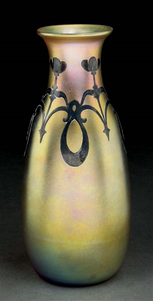 QUEZAL VASE W/ SILVER OVERLAY.