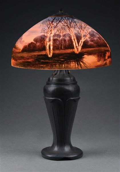 HANDEL SCENIC LANDSCAPE REVERSE-PAINTED TABLE LAMP.