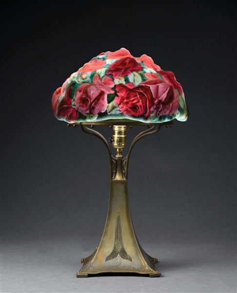 PAIRPOINT ROSE PUFFY TABLE LAMP.