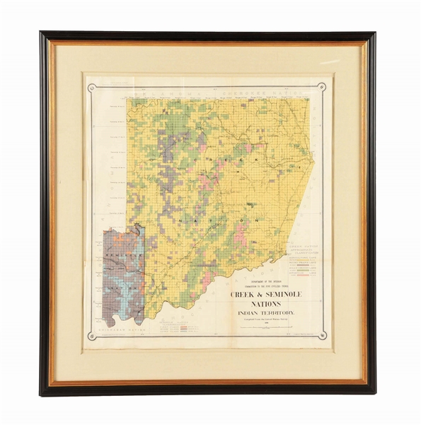 MAP OF CREEK AND SEMINOLE NATIONS INDIAN TERRITORY.