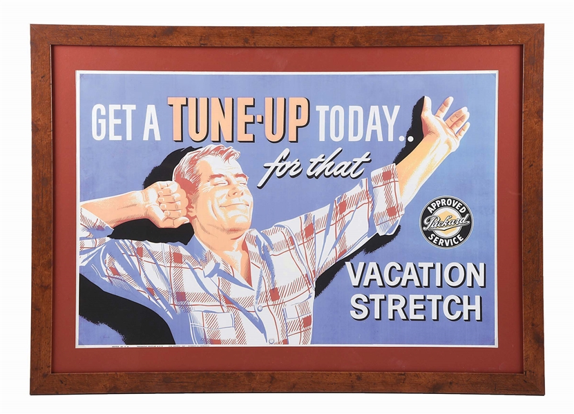 PACKARD AUTOMOBILES "GET A TUNE-UP TODAY FOR THAT VACATION STRETCH" FRAMED PAPER POSTER. 