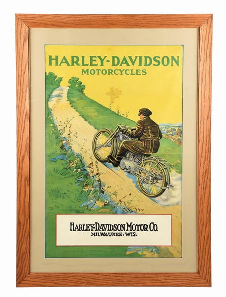 HARLEY-DAVIDSON MOTORCYCLES FRAMED PAPER POSTER. 
