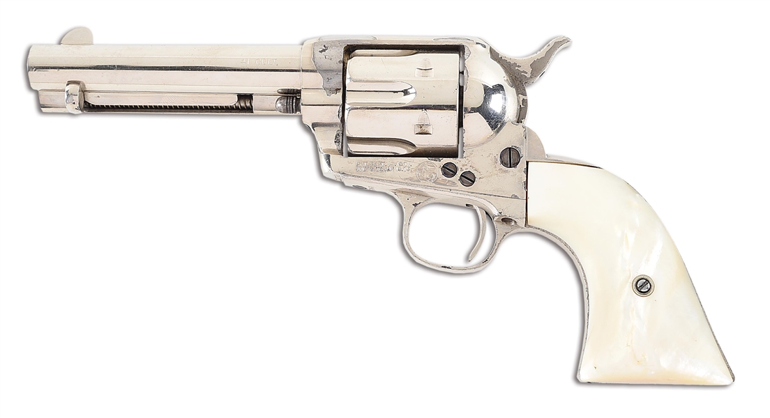 (A) TEXAS SHIPPED COLT SINGLE ACTION ARMY REVOLVER WITH CARVED STEER GRIPS.