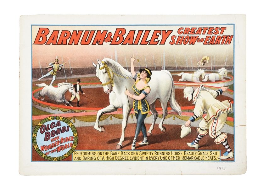 THE BARNUM AND BAILEY "GREATEST SHOW ON EARTH" LITHOGRAPH CIRCUS POSTER W/ RUNNING HORSES GRAPHIC