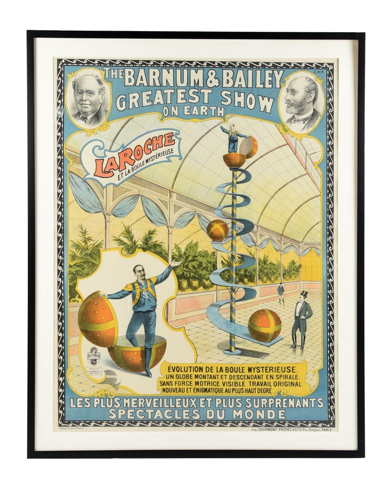 FRENCH THE BARNUM & BAILEY "THE GREATEST SHOW ON EARTH" CIRCUS POSTER W/ GENTLEMEN GRAPHICS