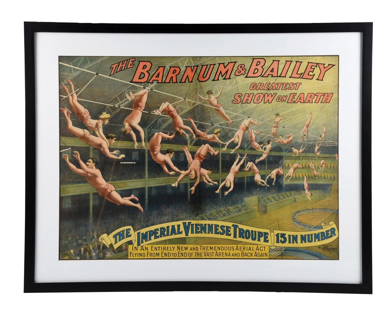 THE BARNUM & BAILEY "GREATEST SHOW ON EARTH" PAPER LITHOGRAPH POSTER W/ TRAPEZE GRAPHICS