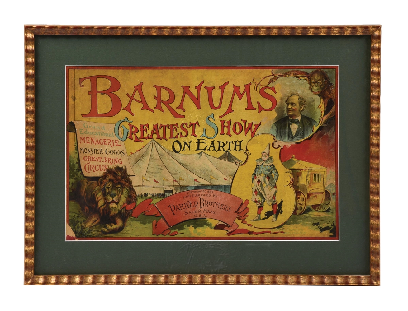 BARNUMS "GREATEST SHOW ON EARTH" BOARD GAME BOX TOP W/ CIRCUS GRAPHICS