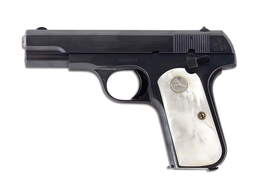 (C) COLT MODEL 1903 POCKET HAMMERLESS SEMI-AUTOMATIC PISTOL WITH PEARL GRIPS.