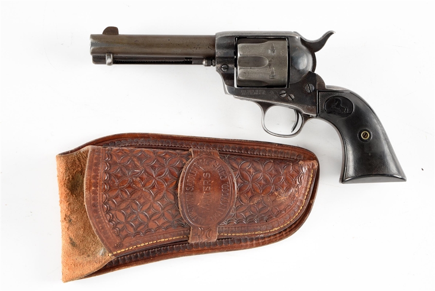 (A) COLT SINGLE ACTION REVOLVER WITH HOLSTER.