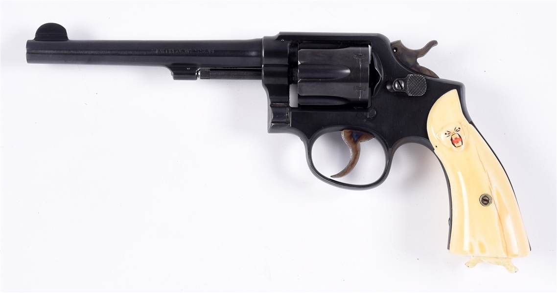 (C) SMITH & WESSON PRE-MODEL 10 DOUBLE ACTION REVOLVER WITH CARVED BONE GRIPS.