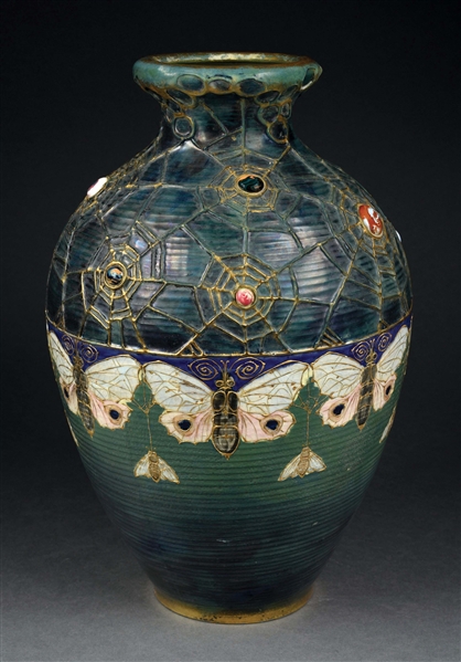 AMPHORA MONUMENTAL GRES BIJOU ”SEMIRAMIS” BUTTERFLY AND WEB VASE.