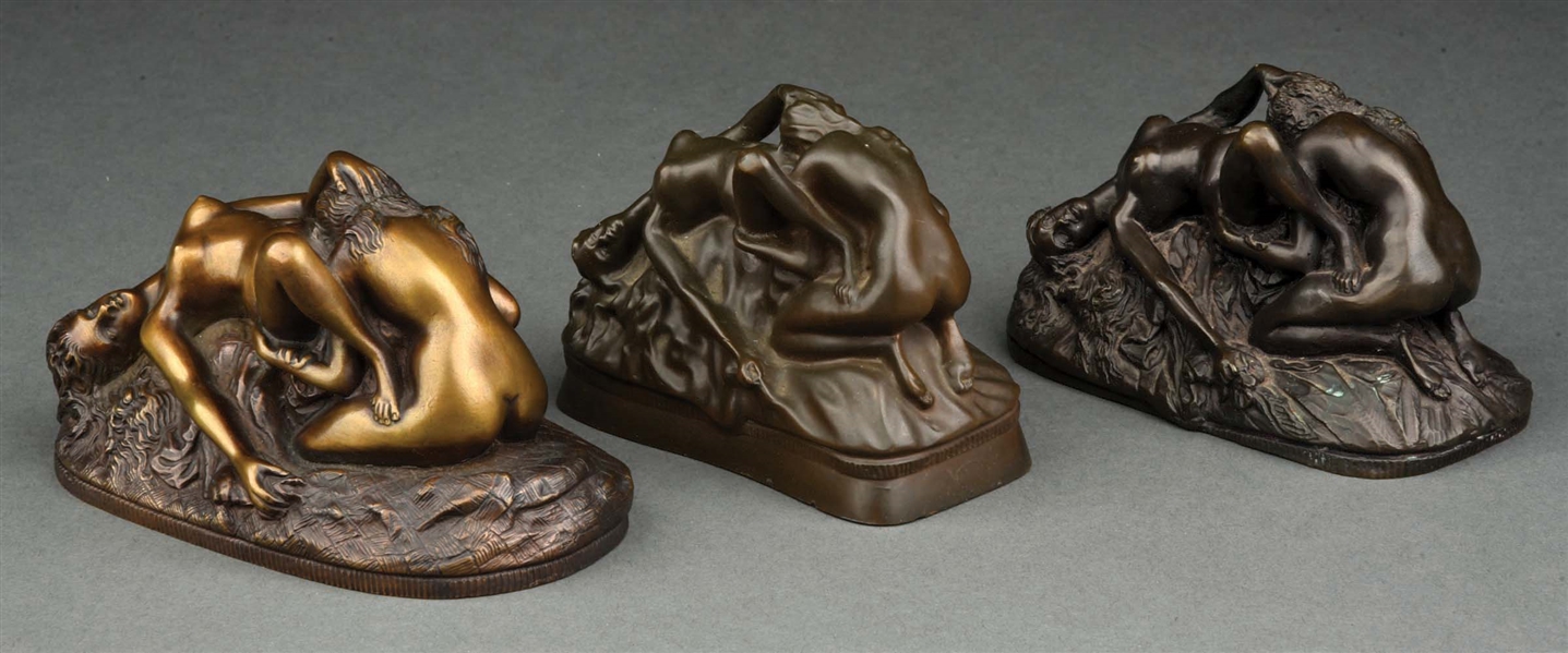 LOT OF 3: SIGNED PATENTED BRONZE EROTICA PIECES. 