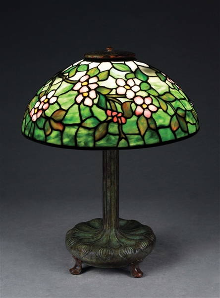 TIFFANY STUDIOS APPLE BLOSSOM LEADED GLASS TABLE LAMP