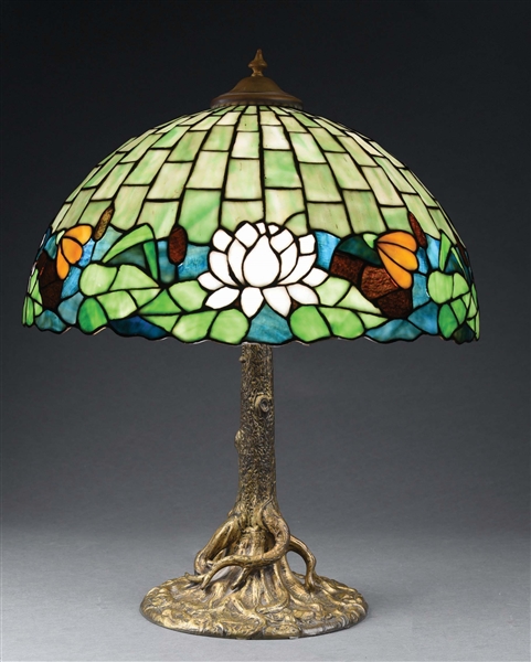 KRAMER BROTHERS WATER LILY LEADED GLASS TABLE LAMP