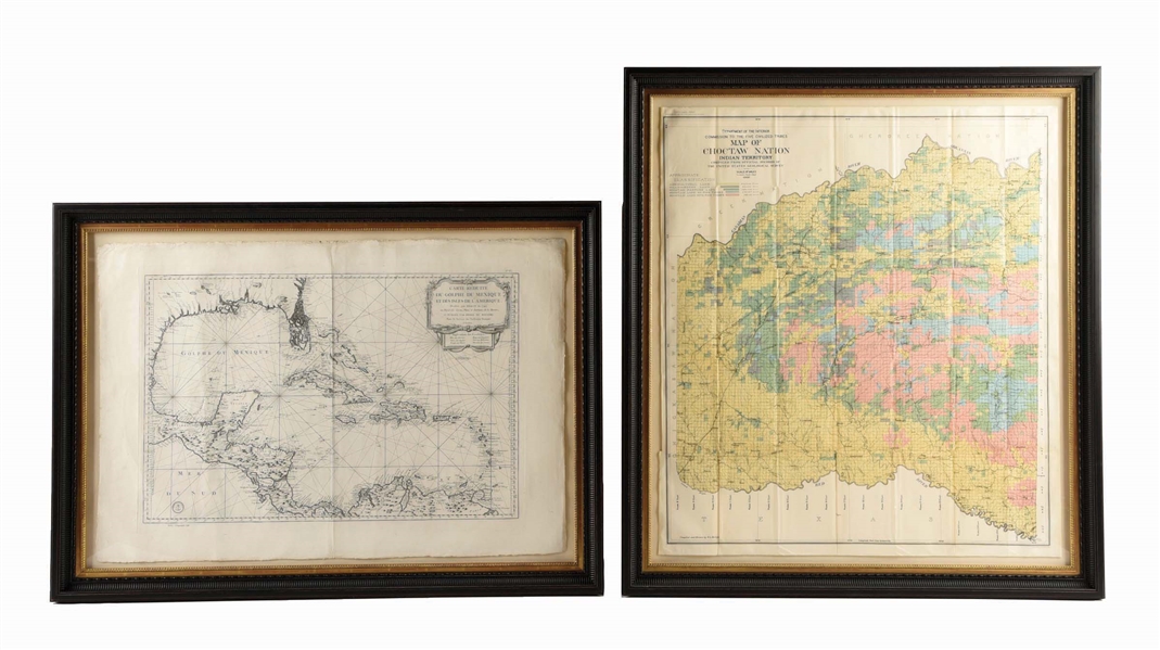 LOT OF 2: CARTE REDUITE DU GOLPHE DU MEXIQUE ET DES ISLES DE L AMÉRIQUE AND MAP OF CHOCTAW NATION