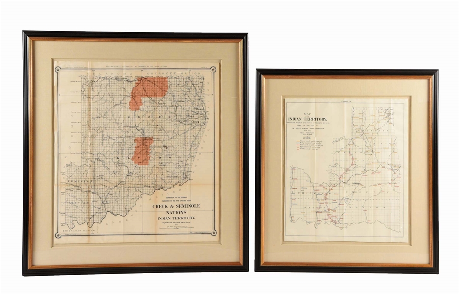 LOT OF 2: C. 1902 LOCATION OF COAL DEPOSITS IN THE CREEK AND SEMINOLE NATIONS AND MAP OF THE INDIAN TERRITORY