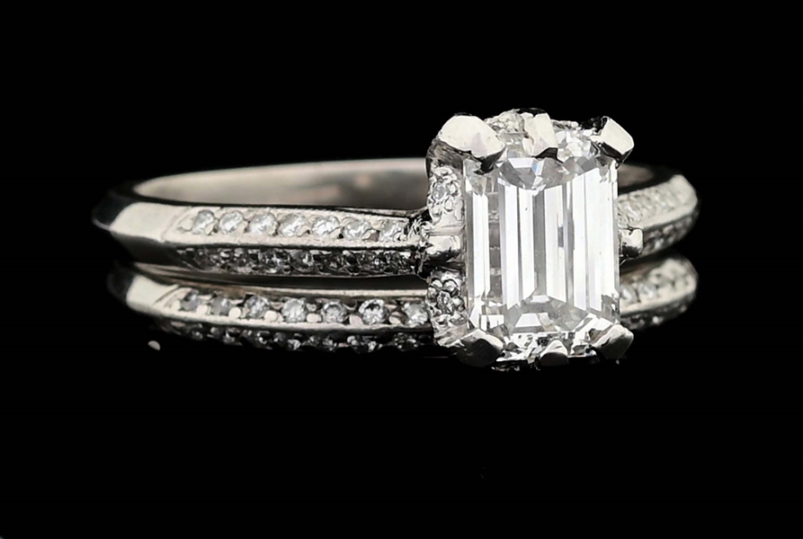 TACORI PLATINUM DIAMOND RING WITH MATCHING BAND AND GIA REPORT.