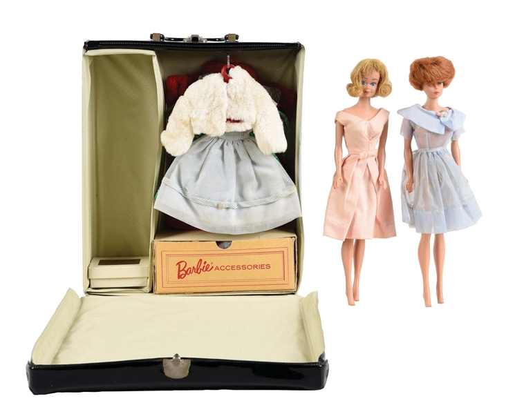 1963 MATTEL BARBIE VINYL CARRYING CASE W/ TWO DOLLS