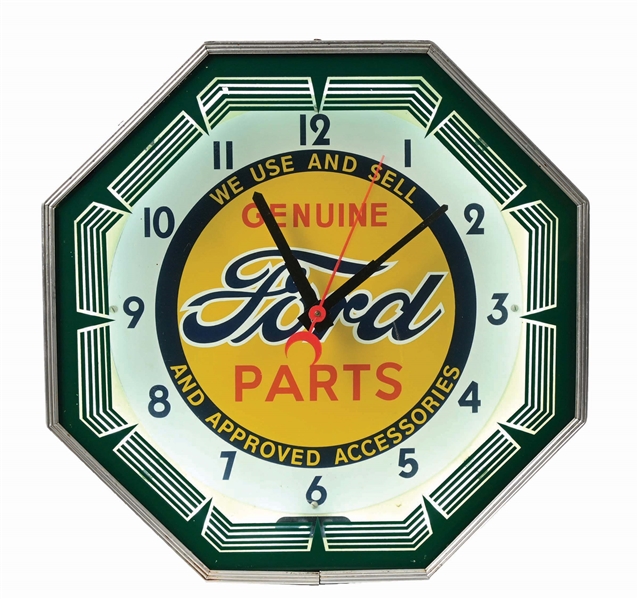 FORD PARTS NEON LIGHT-UP CLOCK.