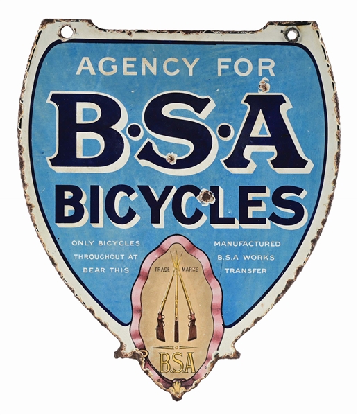 AGENCY FOR B.S.A. BICYCLES PORCELAIN SIGN.