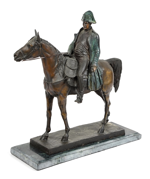 BRONZE SCULPTURE OF NAPOLEON ON HORSEBACK.