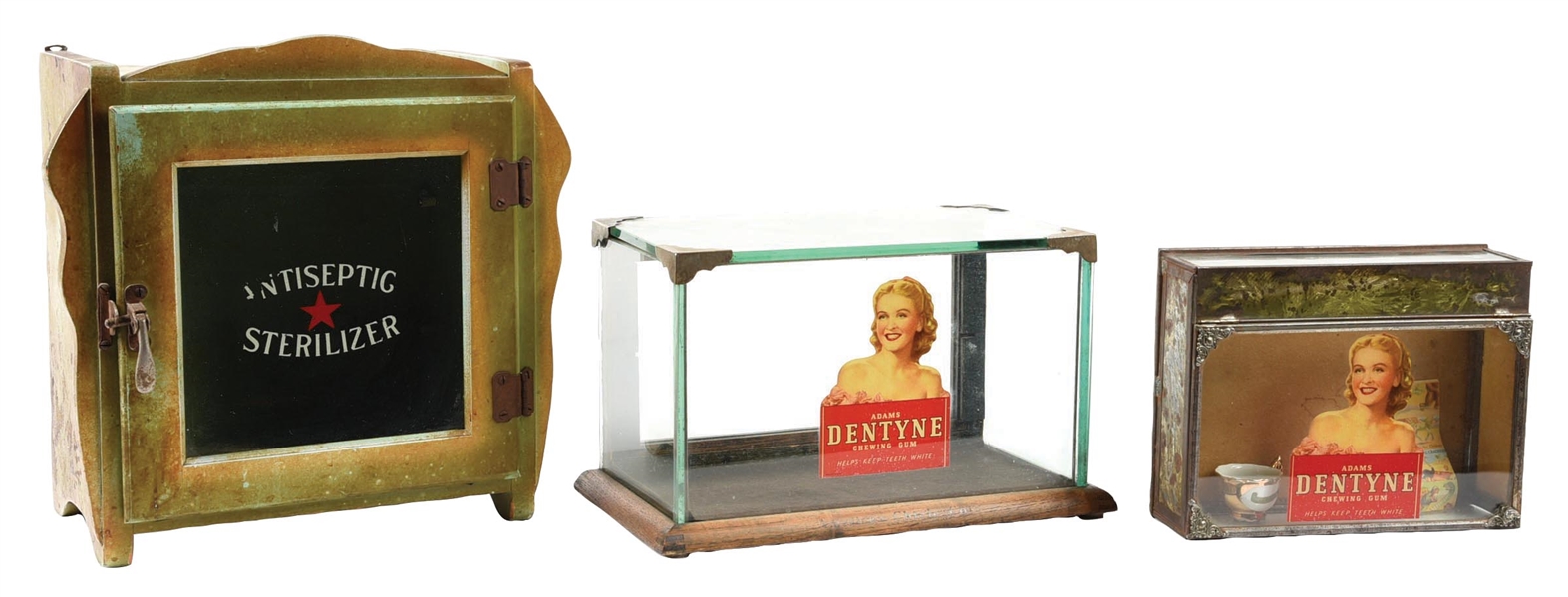 COLLECTION OF 3: COUNTRY STORE DENTYNE GUM & ANTISEPTIC SELTZER DISPLAY CASES