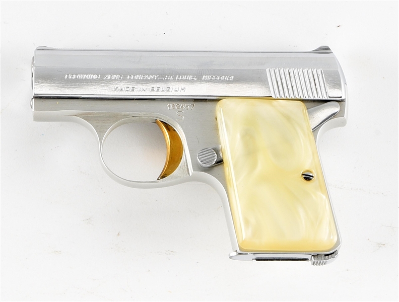 (C) CASED NICKEL BROWNING BABY SEMI AUTOMATIC PISTOL.
