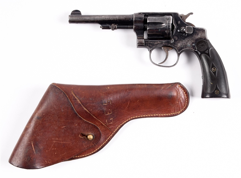 (C) SMITH AND WESSON MODEL 1903 5TH CHANGE DOUBLE ACTION REVOLVER WITH HOLSTER.