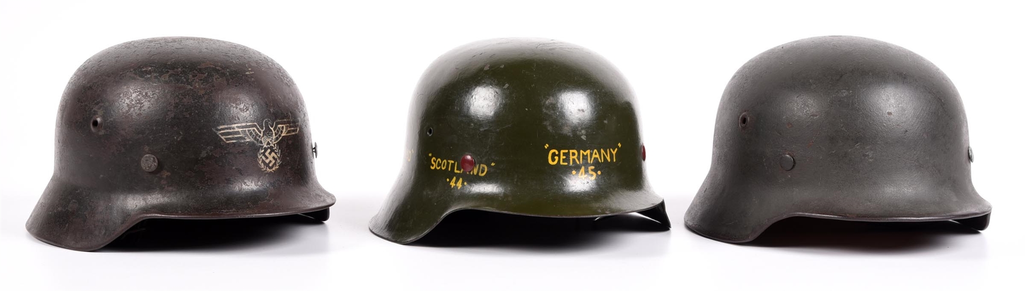 LOT OF 3: GERMAN WWII HELMETS, M35,M40, AND M42