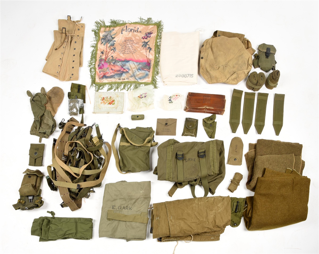 LARGE LOT OF US WWII FIELD GEAR AND EPHEMERA.