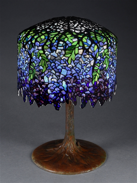 WISTERIA LEADED GLASS TABLE LAMP FROM COLLECTION OF DR. EGON NEUSTADT IN THE STYLE OF TIFFANY STUDIOS.
