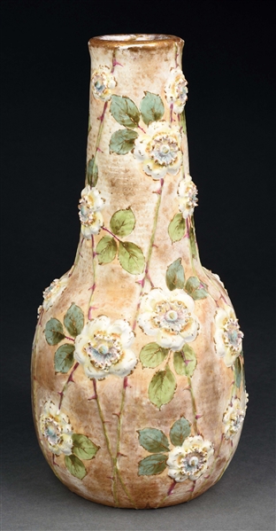 AMPHORA EARTHENWARE TALL MATT AND ENAMEL GLAZED VASE.