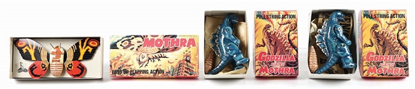 LOT OF 3: VARIOUS CONTEMPORARY JAPANESE BILLIKEN MOTHRA-RELATED TOYS IN ORIGINAL BOXES