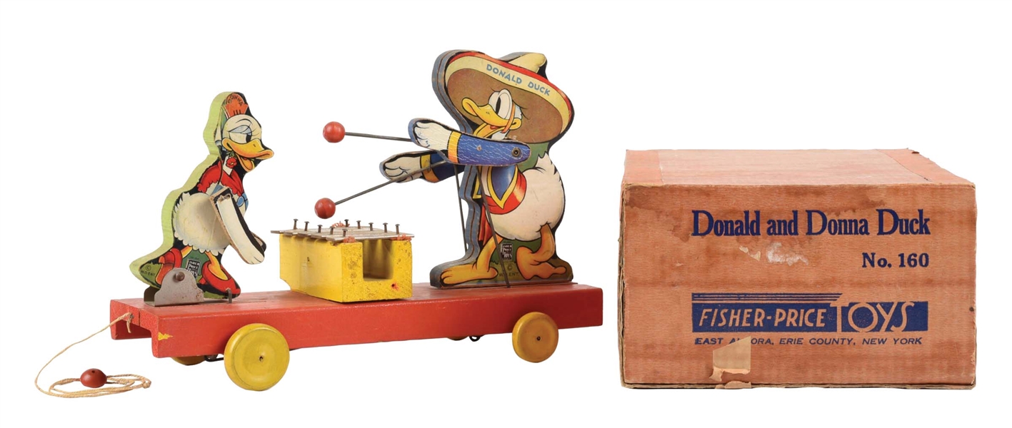 RARE FISHER PRICE DONALD AND DONNA DUCK TOY IN ORIGINAL BOX