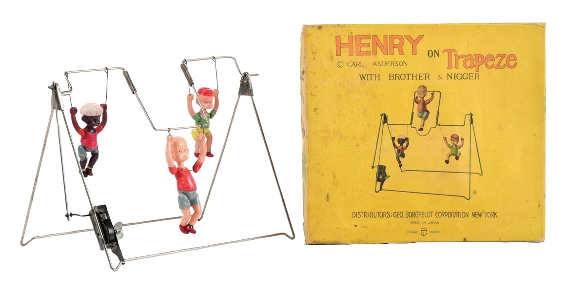EARLY PRE-WAR JAPANESE CELLULOID HENRY TRIPLE TRAPEZE TOY IN ORIGINAL BOX