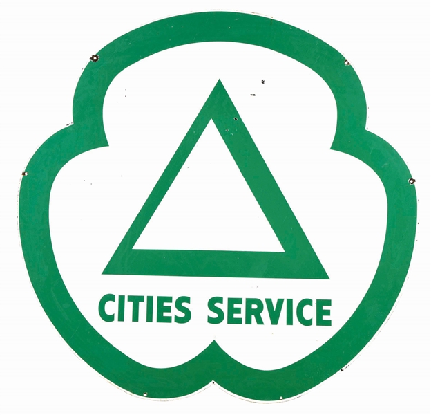 CITIES SERVICE PORCELAIN SERVICE STATION CLOVERLEAF SIGN. 