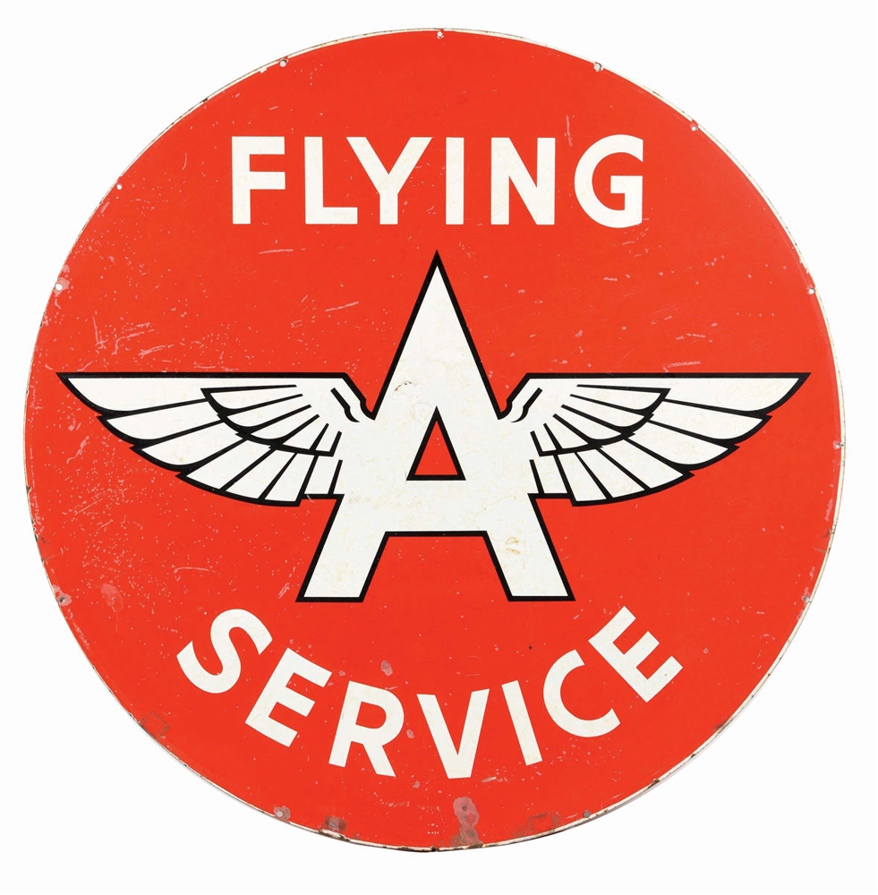 FLYING A SERVICE PORCELAIN SIGN W/ WINGED A GRAPHIC. 