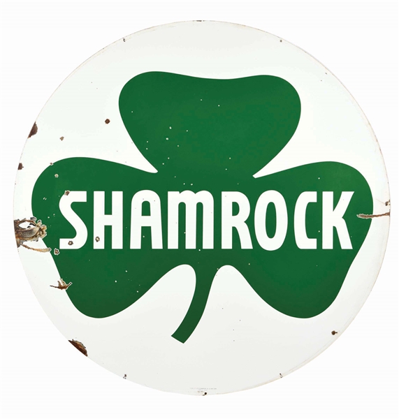 SHAMROCK GASOLINE PORCELAIN SERVICE STATION SIGN W/ CLOVER GRAPHIC. 