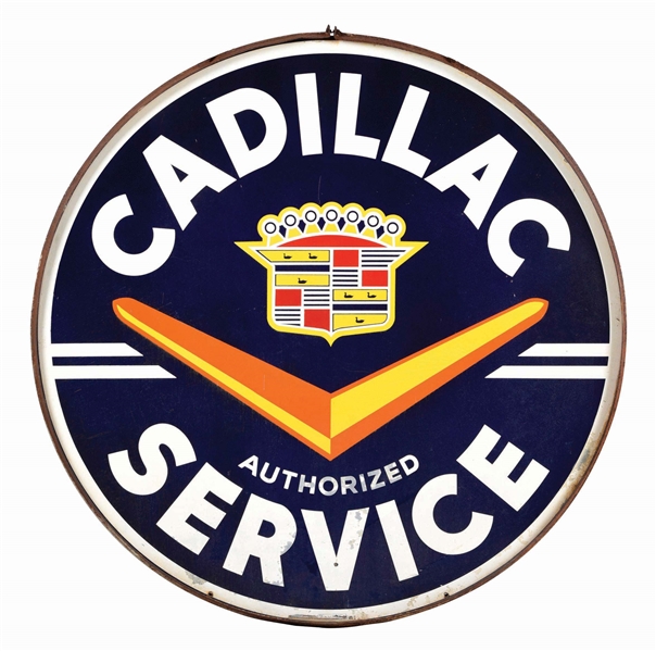 CADILLAC SERVICE PORCELAIN SIGN W/ ORIGINAL RING.