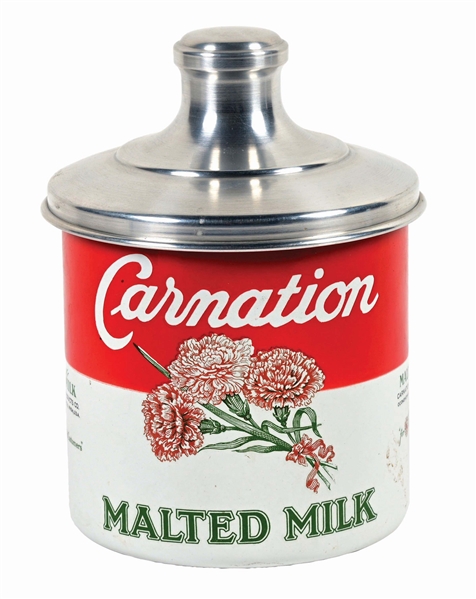 CARNATION MALTED MILK PORCELAIN CONTAINER.