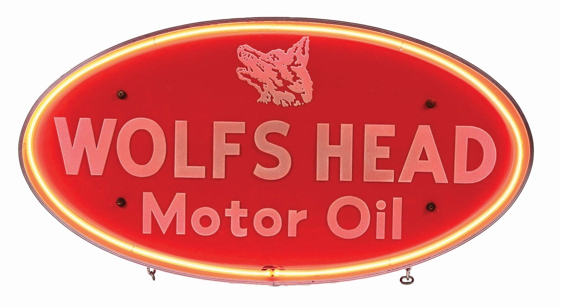 WOLF HEAD MOTOR OIL LIGHT-UP NEON SIGN.