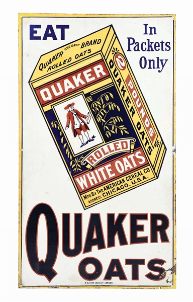 EAT QUAKER OATS PORCELAIN SIGN.