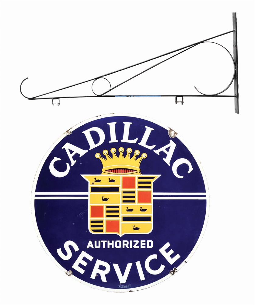 CADILLAC SERVICE STATION PORCELAIN SIGN W/ HANGER.