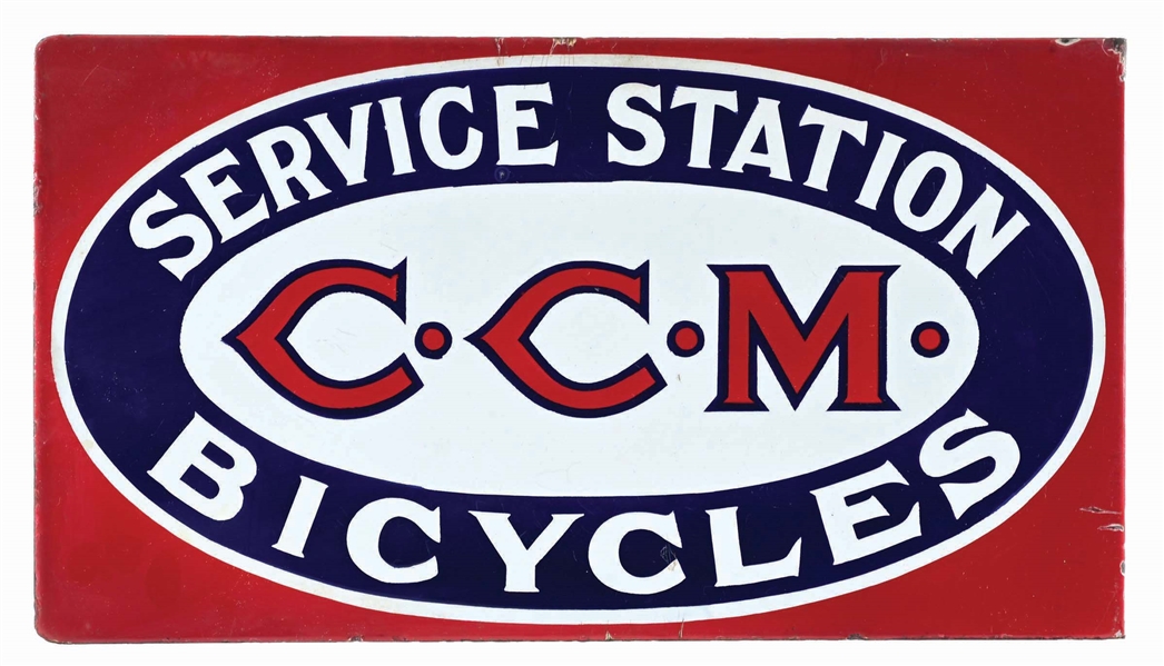 CANADIAN CYCLE & MOTOR COMPANY BICYCLES SERVICE STATION PORCELAIN FLANGE SIGN.