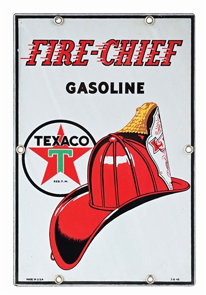 TEXACO FIRE-CHIEF GASOLINE "MINI" PORCELAIN PUMP PLATE SIGN. 